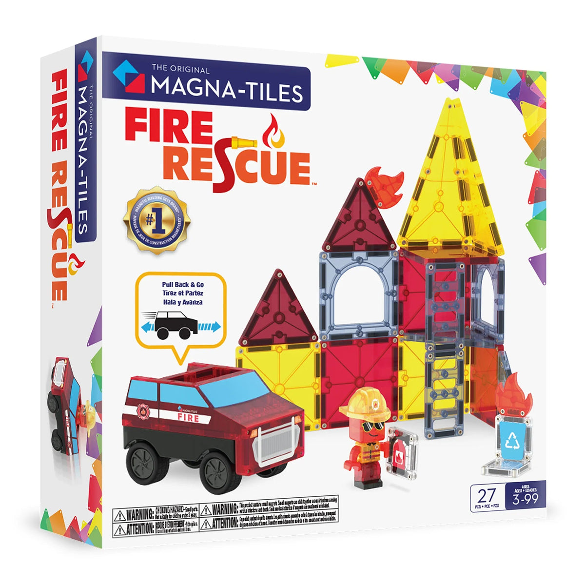 Klocki magnetyczne Fire Rescue 27 el. MAGNA-TILES – wóz strażacki, płomienie i drabina