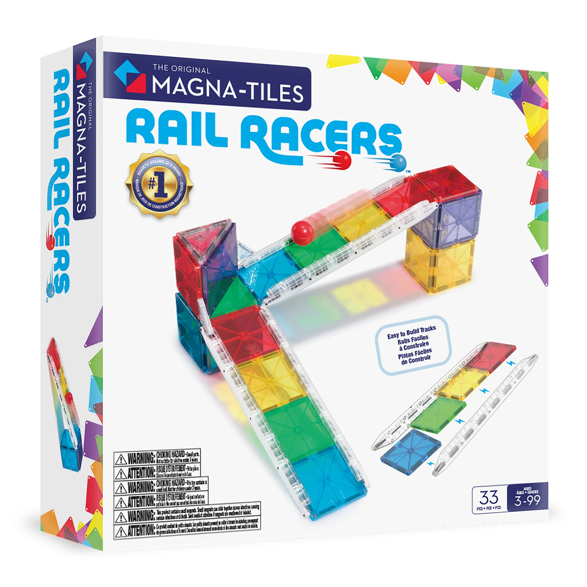 Klocki magnetyczne Rail Racers 33 el. MAGNA-TILES – tor dla kulki