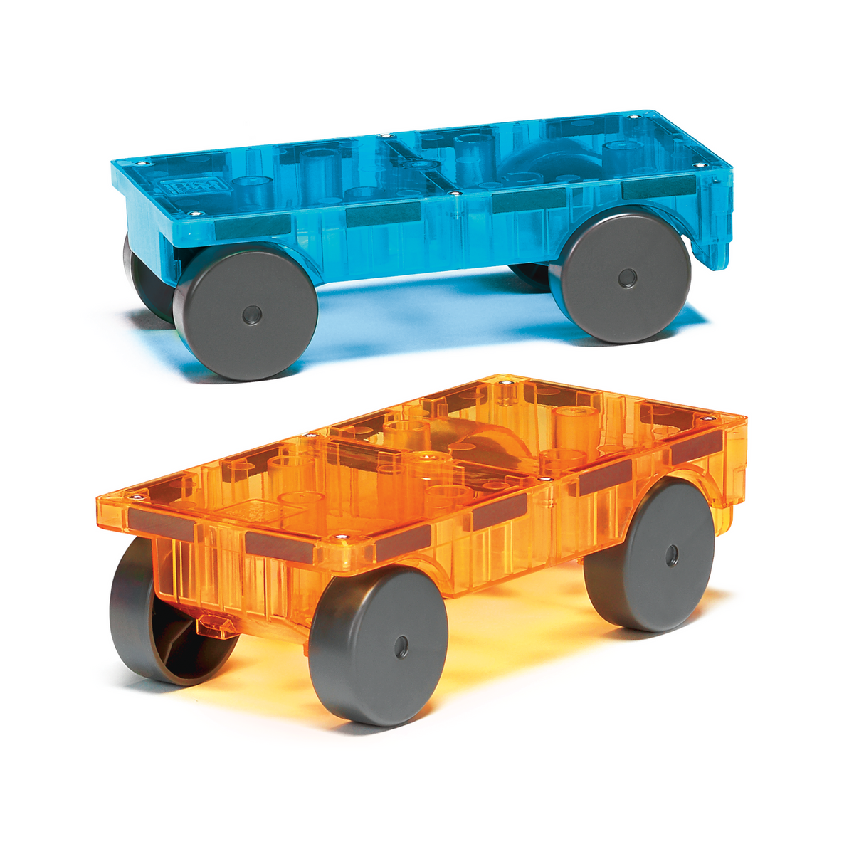MAGNA-TILES Cars – podwozia pomarańczowe i niebieskie z klockami