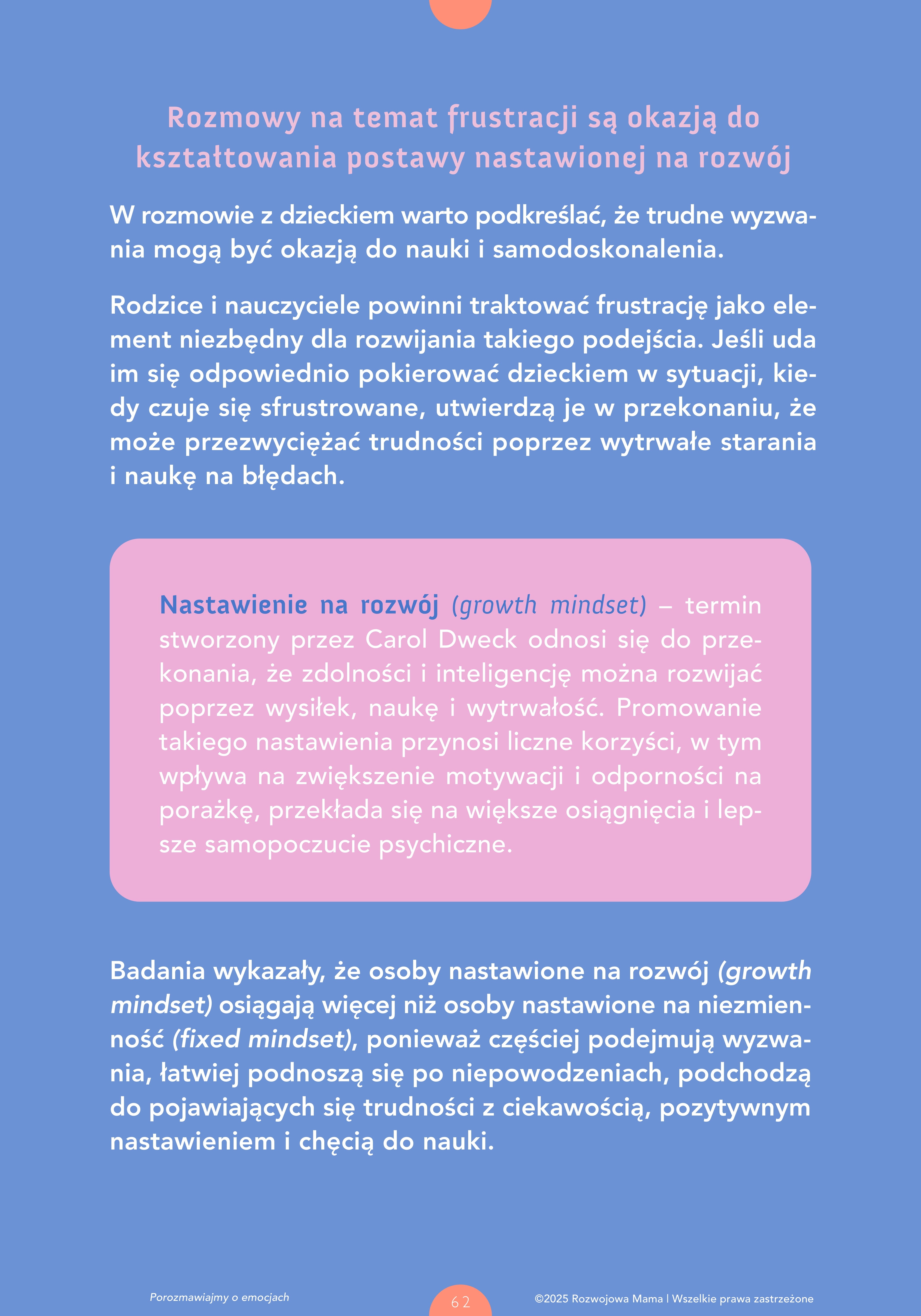 Rozdział e-booka Porozmawiajmy o emocjach "czuję się sfustrowany/sfustrowana",pokazujący strategie radzenia sobie z trudnymi uczuciami i przykłady rozmów z dzieckiem.