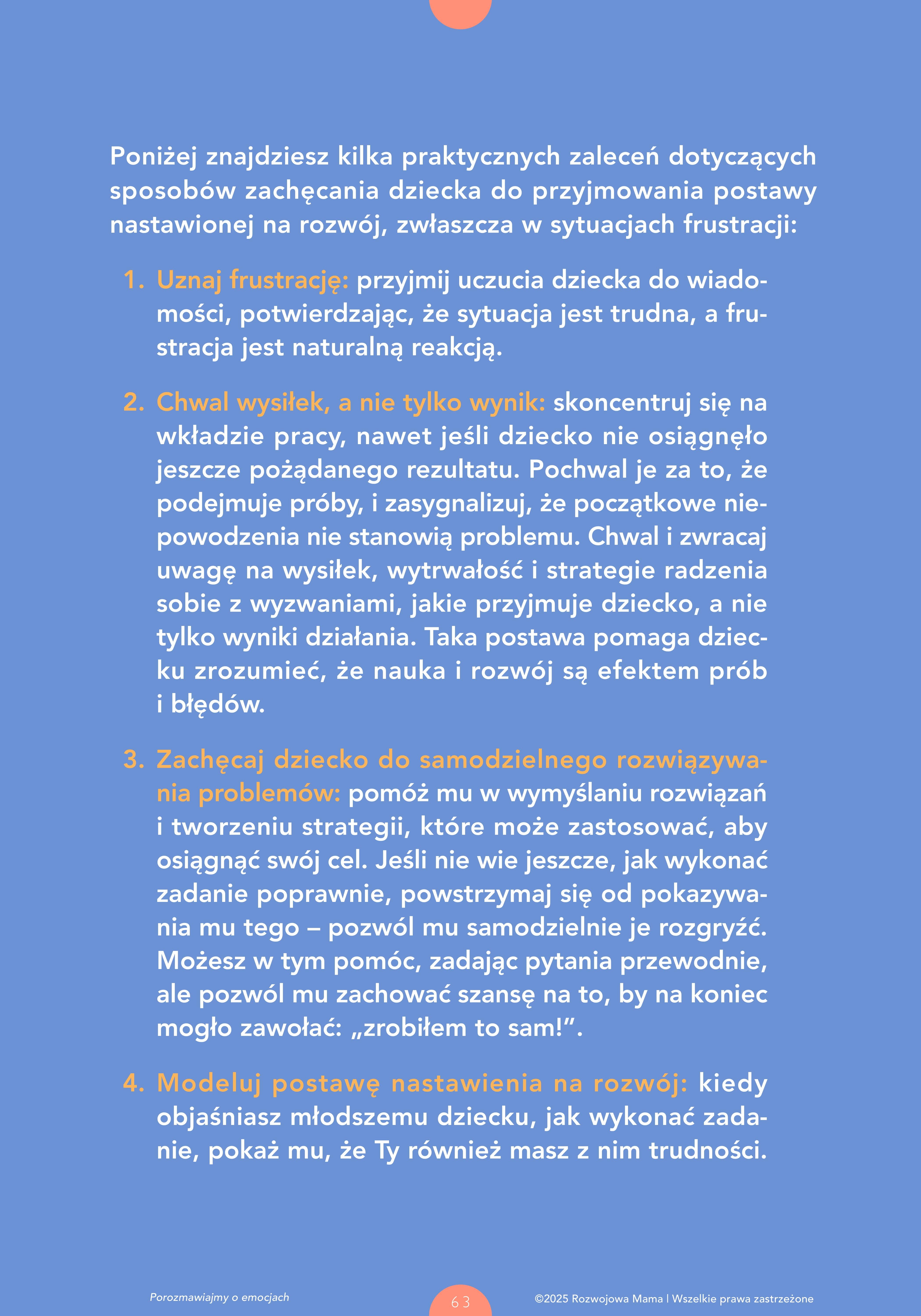 Rozdział e-booka Porozmawiajmy o emocjach "czuję się sfustrowany/sfustrowana",pokazujący strategie radzenia sobie z trudnymi uczuciami i przykłady rozmów z dzieckiem.