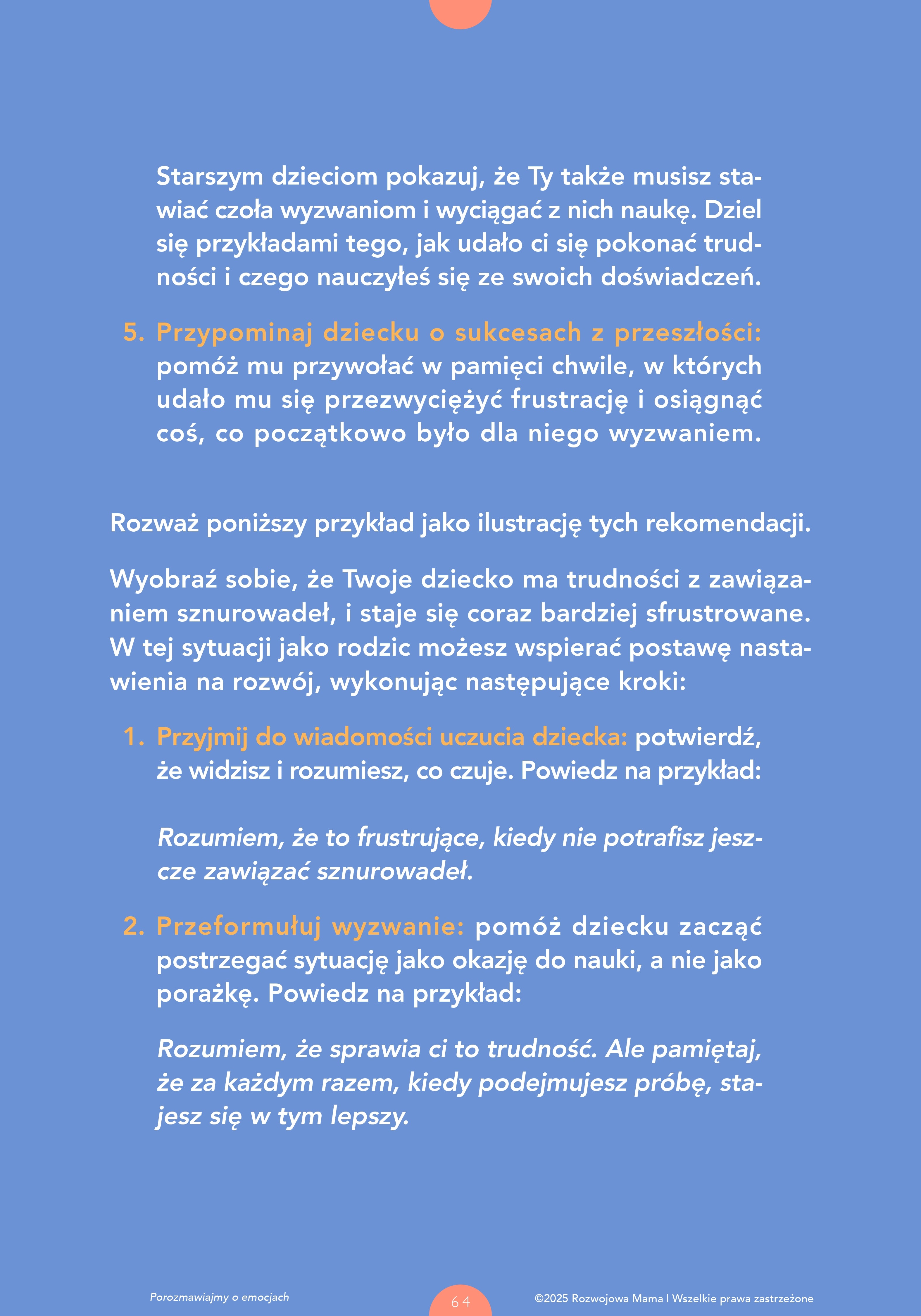 Rozdział e-booka Porozmawiajmy o emocjach "czuję się sfustrowany/sfustrowana",pokazujący strategie radzenia sobie z trudnymi uczuciami i przykłady rozmów z dzieckiem.