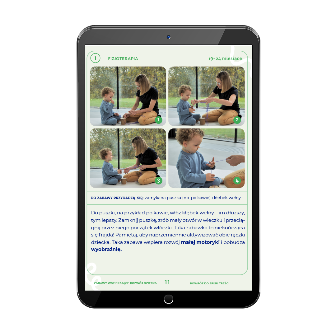 Zabawa sensoryczna dla dwulatka 19–24 miesiące – strona e-booka ze zdjęciem i instrukcją aktywności wspierającej rozwój
