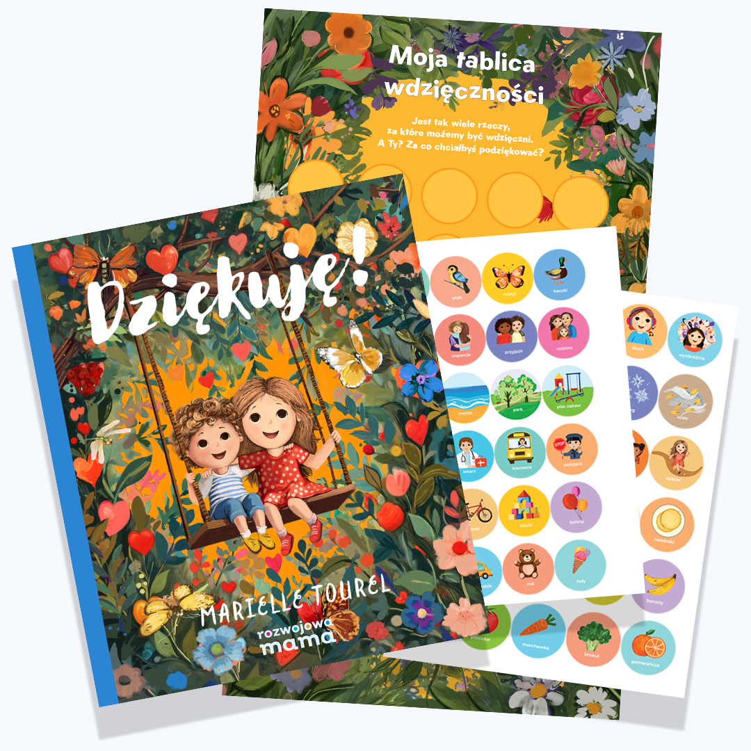 Książka "Dziękuję!" autorstwa Marielle Tourel, składa się z 40 stron inspirujących opowieści o wdzięczności dla dzieci. W zestawie znajduje się tablica wdzięczności oraz naklejki, które umożliwiają stworzenie rodzinnego plakatu, przypominającego o dobrych rzeczach w życiu. Książka zawiera interaktywne ćwiczenia, które pomagają dzieciom zrozumieć, jak dostrzegać i okazywać wdzięczność.