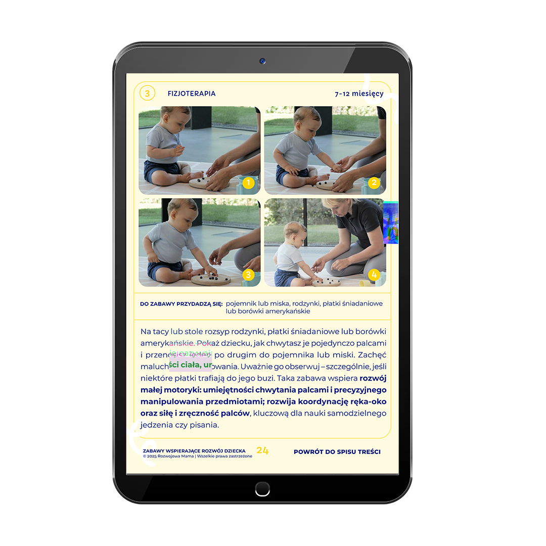 Motoryka niemowlęcia 7–12 miesięcy – zabawy od fizjoterapeuty wspierające raczkowanie, wstawanie i równowagę