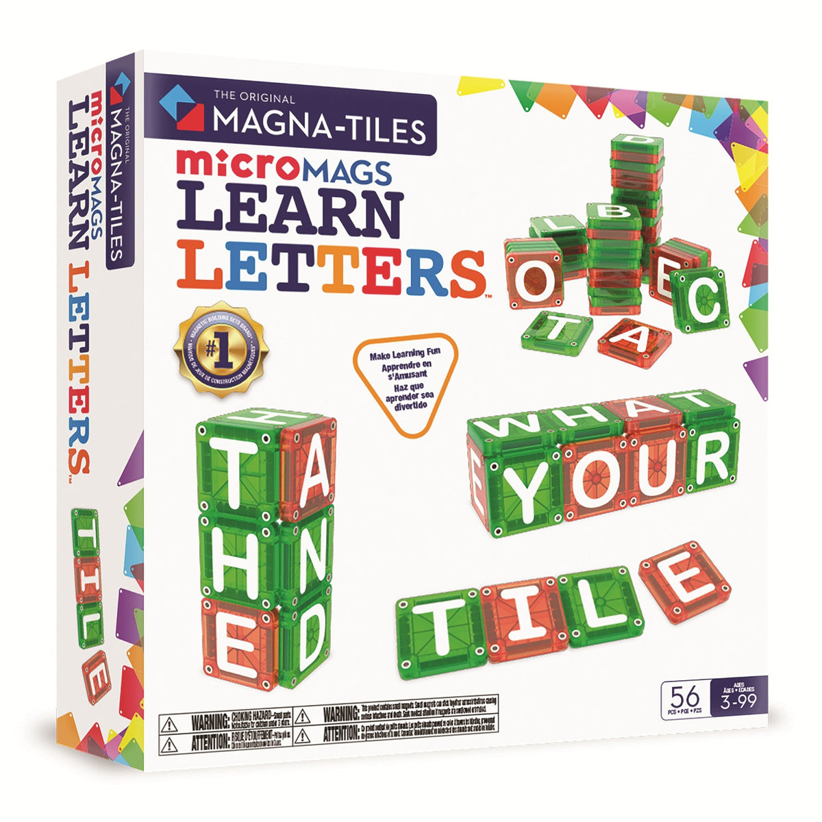 Klocki magnetyczne LEARN Letters 56 el. MAGNA-TILES – litery na płytkach microMAGS
