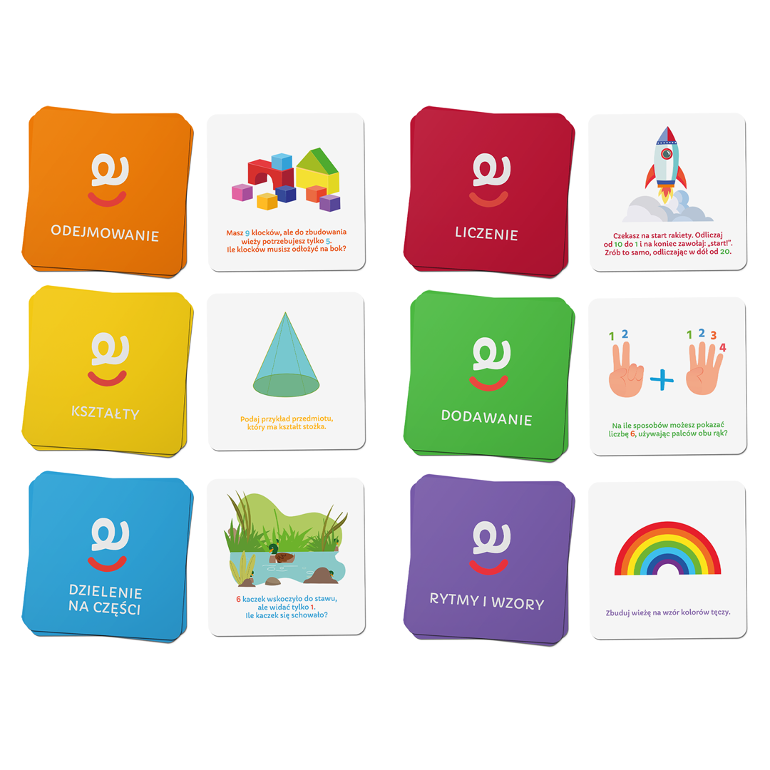 Ćwiczenia matematyczne na kartach edukacyjnych – nauka dodawania, odejmowania i sekwencji przez zabawę z ruchem