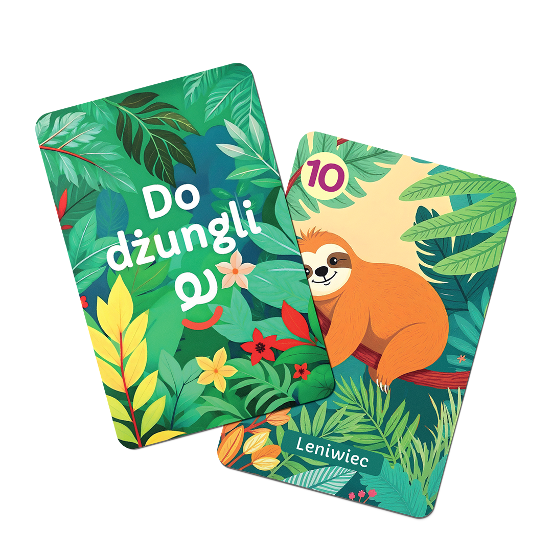 Jakość wykonania kart Do Dżungli – premium design rewersu i awersu, trwałe karty do wielokrotnej zabawy