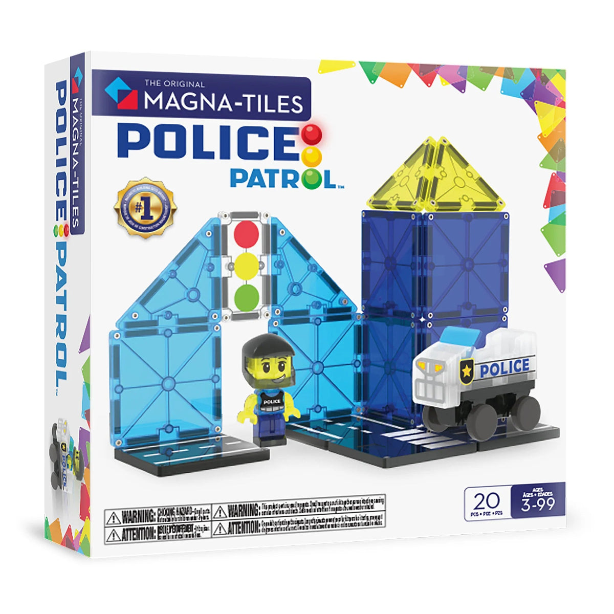 Klocki magnetyczne Police Patrol 20 el. MAGNA-TILES – radiowóz i policjant