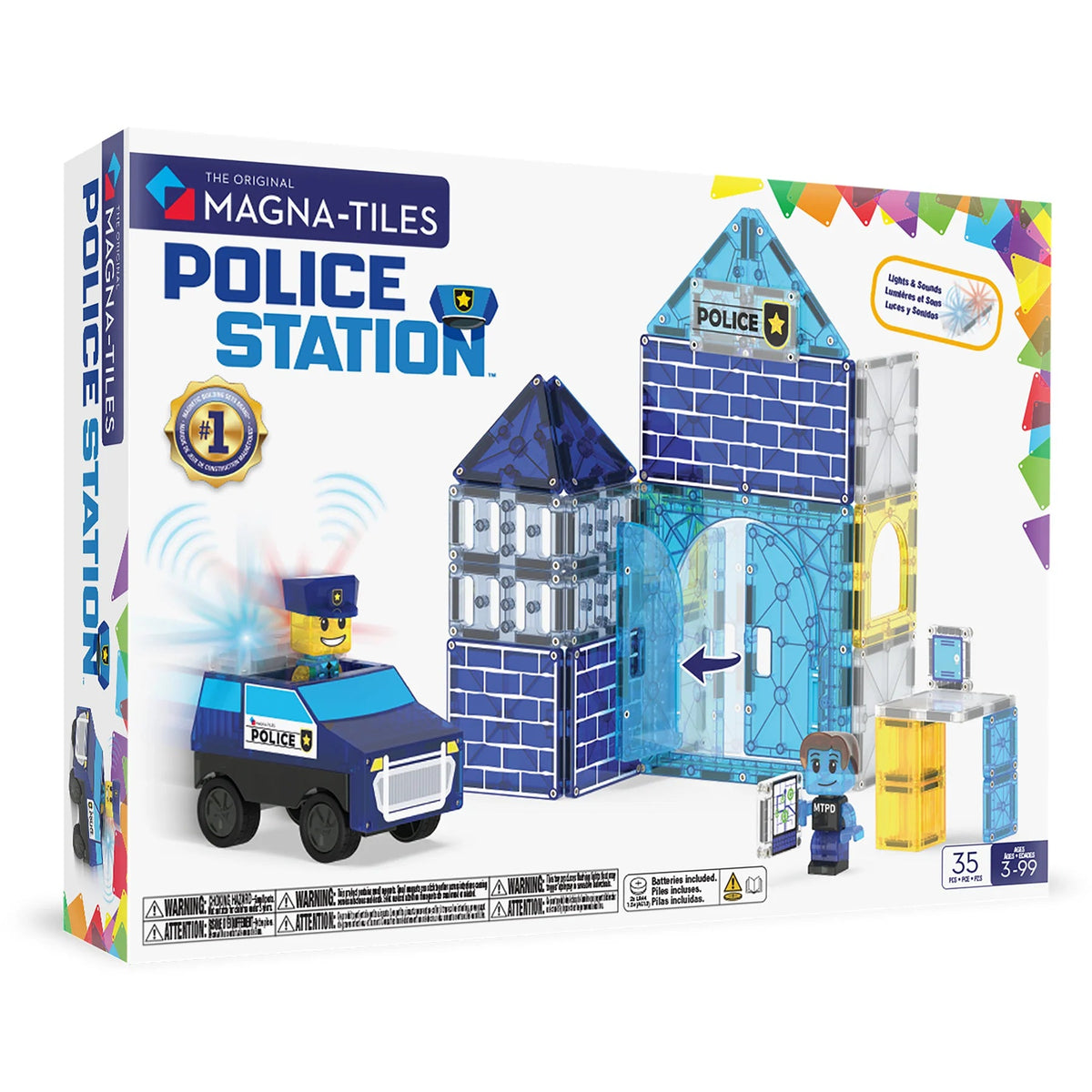 Klocki magnetyczne Police Station 35 el. MAGNA-TILES – posterunek policji i radiowóz