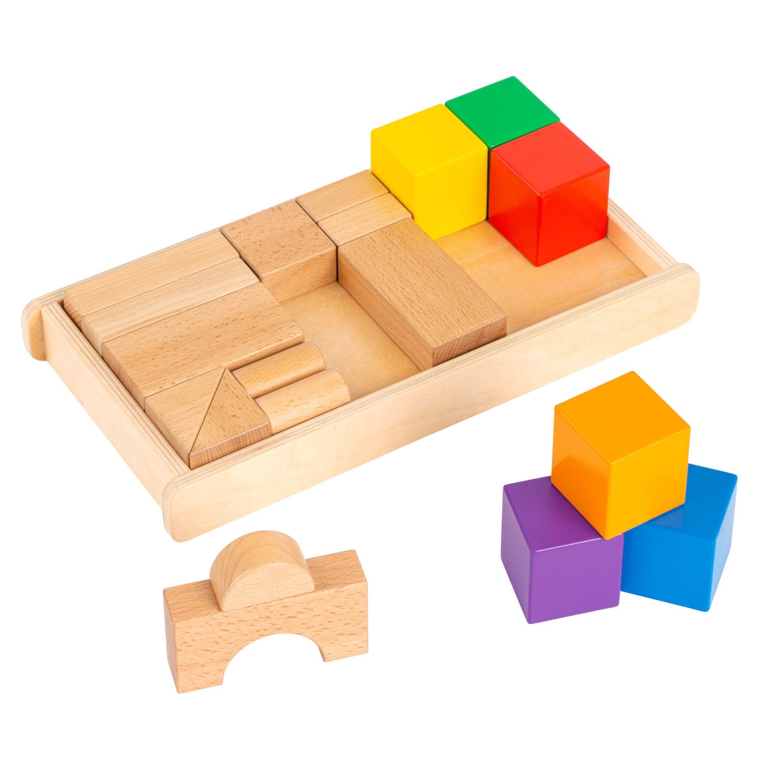 Klocki dla niemowlaka Montessori, wspierające rozwój manualny, poznawczy oraz zdolności przestrzenne i matematyczne, zaprojektowane specjalnie dla małych rączek.