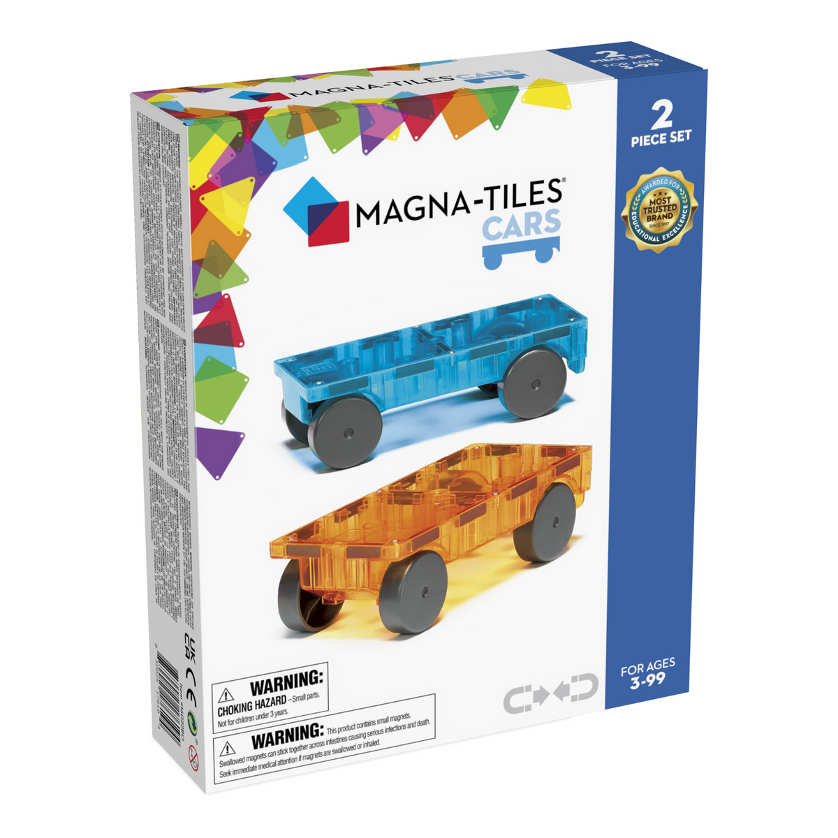 Magnetyczne podwozia Cars 2 el. MAGNA-TILES – pomarańczowe i niebieskie