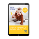 Wizualizacja e-booka na ekranie tabletu przedstawiająca propozycje zabaw dla niemowląt w pierwszym roku życia. Skupienie na rozwoju sensorycznym, motoryce dużej i budowaniu więzi z rodzicem.