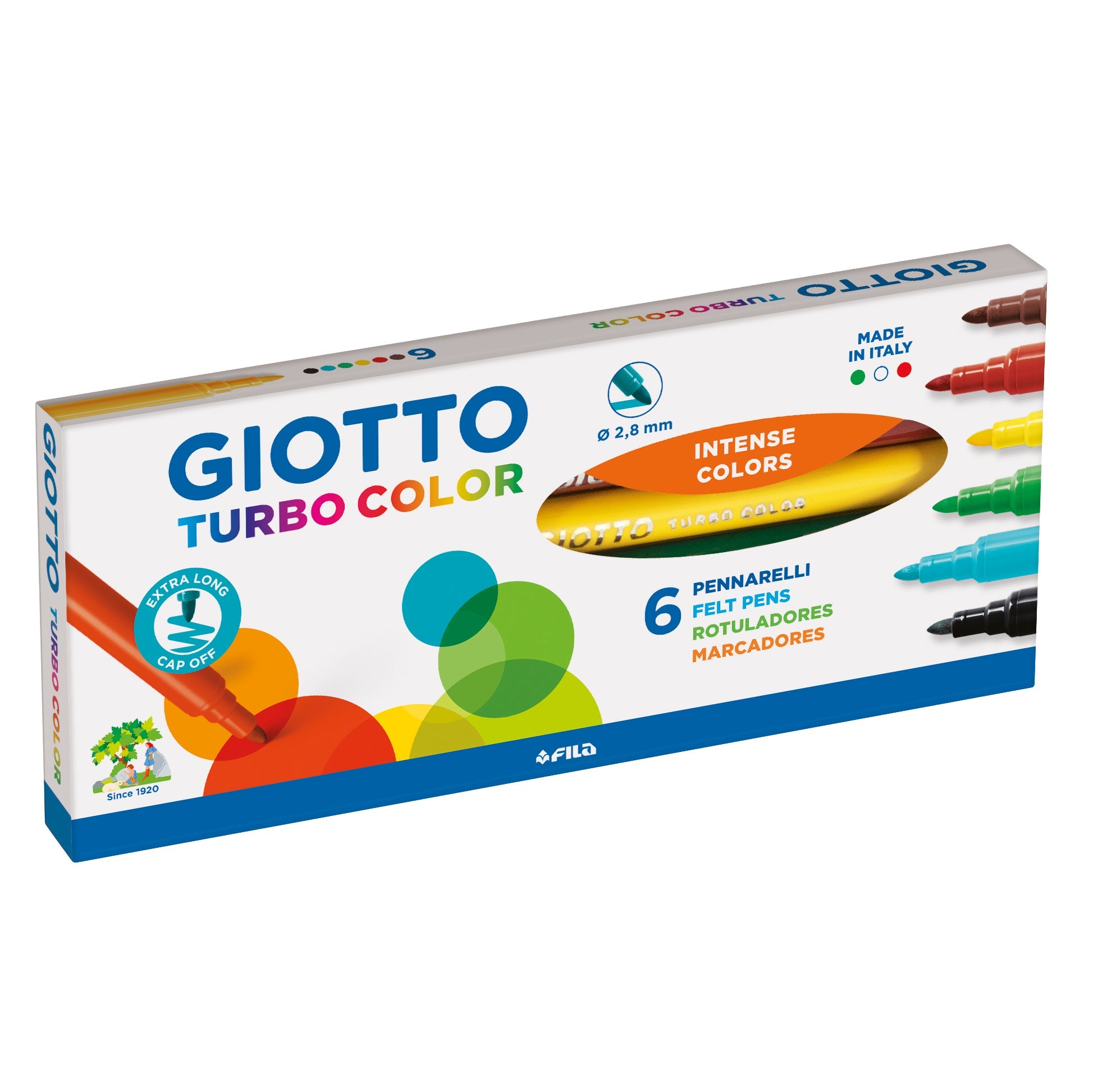 Flamastry zmywalne GIOTTO Turbo Color — zestaw 6 kolorów