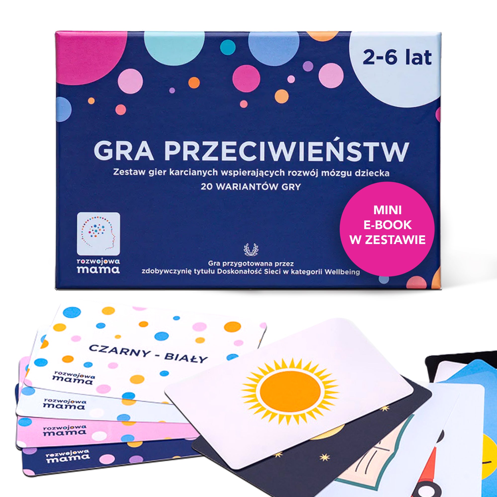 Gra przeciwieństw – zestaw kart do nauki samoregulacji i kontroli emocji, wspierający rozwój pamięci i koncentracji u dzieci w wieku 2-6 lat, z dołączonym mini e-bookiem z zaleceniami dla rodziców.