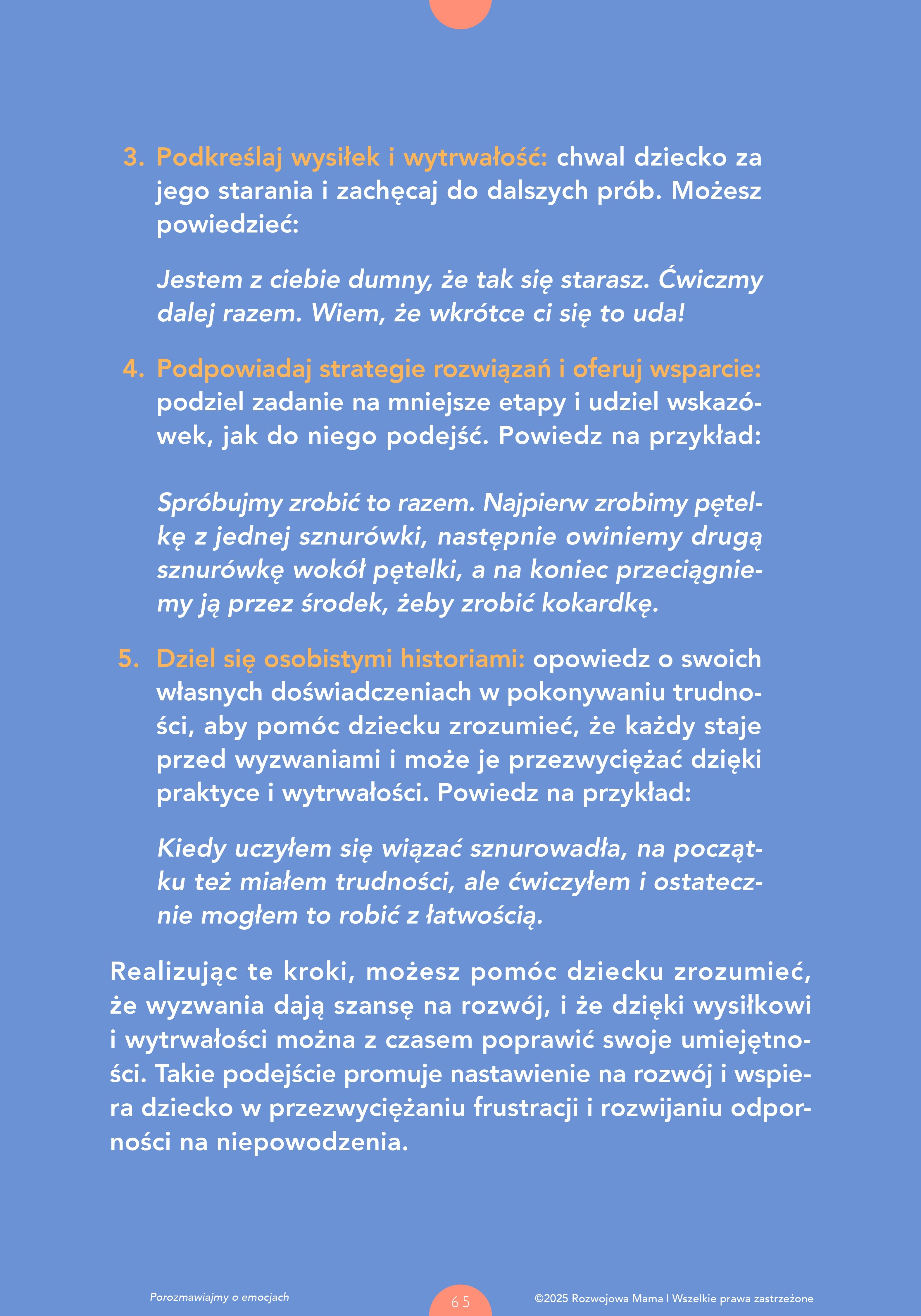 Rozdział e-booka Porozmawiajmy o emocjach "czuję się sfustrowany/sfustrowana",pokazujący strategie radzenia sobie z trudnymi uczuciami i przykłady rozmów z dzieckiem.