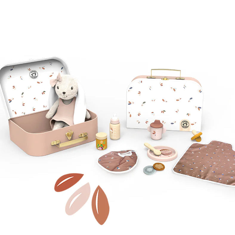 piękny zestaw do opieki nad króliczkiem, z walizaczką, butelką, idealny prezent dla dziewczynki 4-5 lat. 