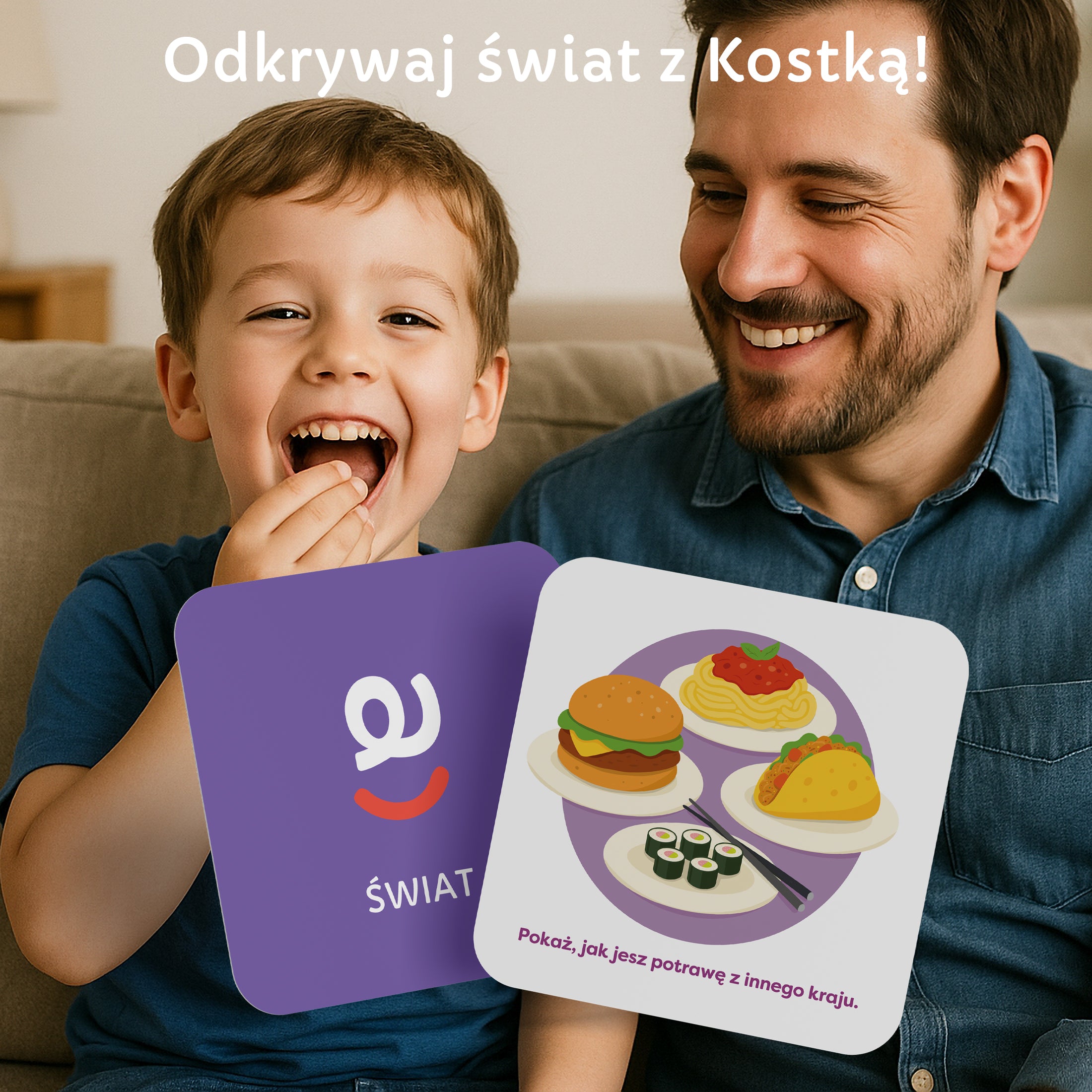 Zabawa ruchowa dzieci z kartami do Kostki Aktywności Szalona Zabawa – wspólna aktywność fizyczna i edukacyjna w domu
