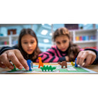 Elementy Coding Zoo Educo – drewniane figurki zwierząt, plastikowe plansze zoo, karty strzałek i karty zadań z weryfikacją