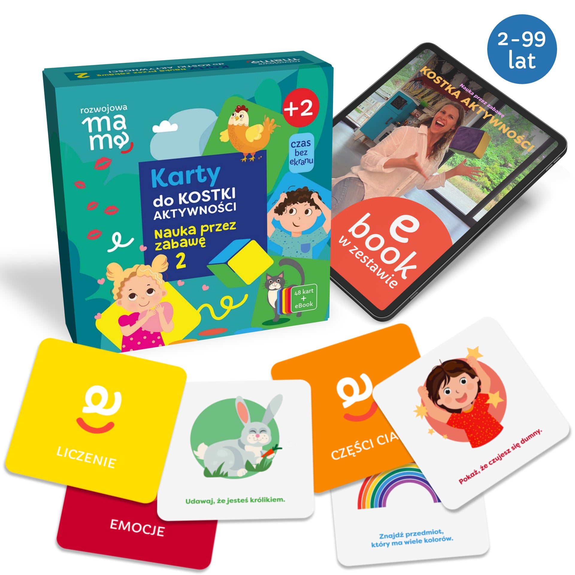 Zielone opakowanie kart Nauka przez Zabawę 2 do Kostki Aktywności – 48 kart edukacyjnych dla dzieci od 2 lat
