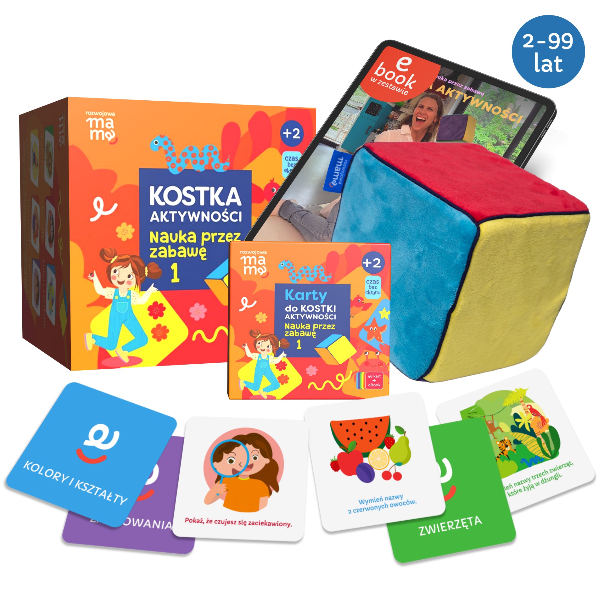 Kostka Aktywności nauka przez zabawę – pierwsza gra edukacyjna dla 2-latka: miękka kostka i 48 kart