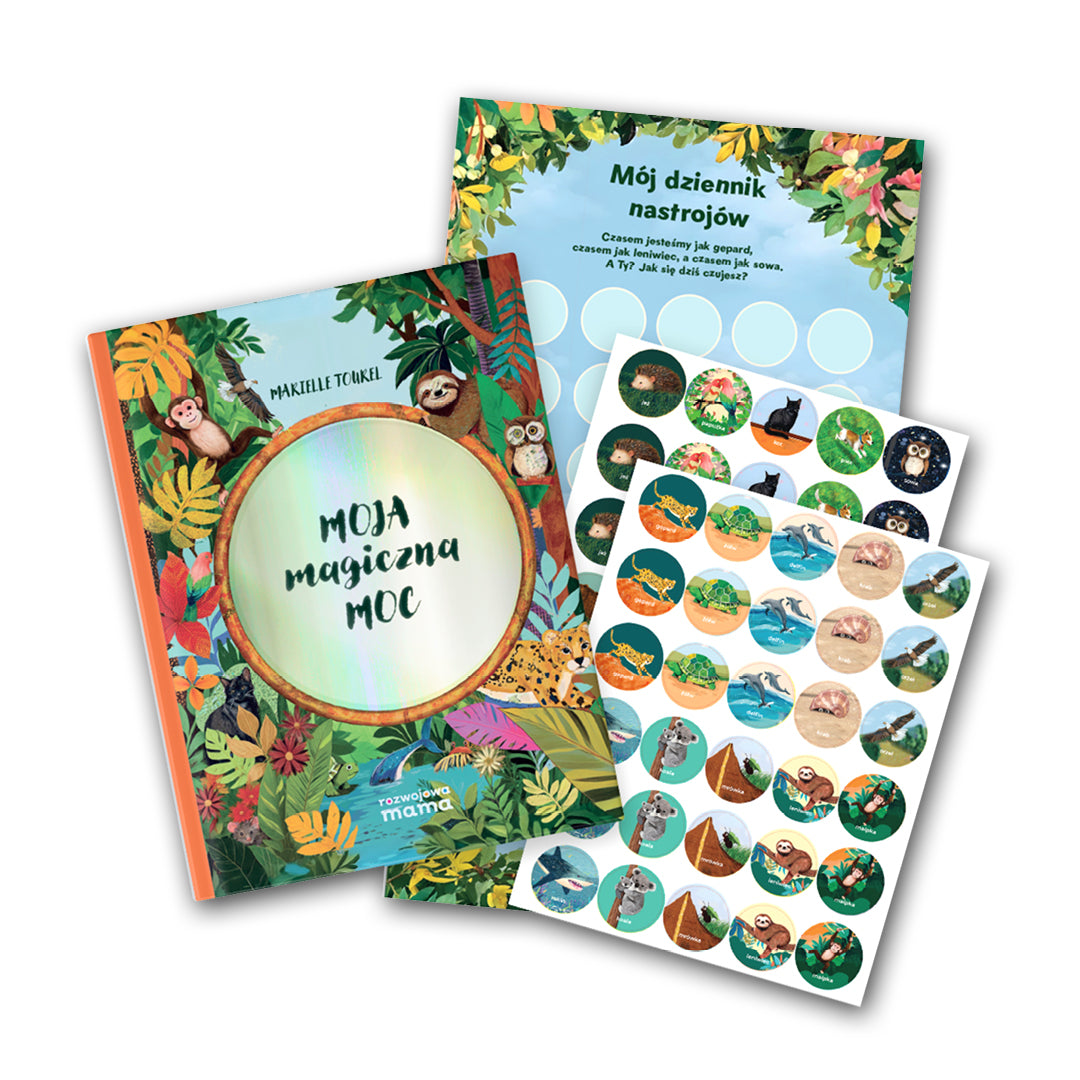 Książka dla dzieci o emocjach „Moja magiczna moc” z naklejkami pomagająca dziecku zrozumieć i wyrażać uczucia z ćwiczeniami wspierającymi samoświadomość