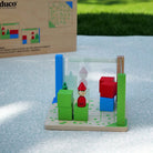 Gra przestrzenna Montessori Educo – drewniane klocki do budowania i karty z widokami z różnych perspektyw