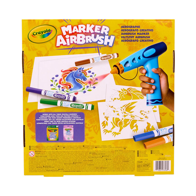 Aerograf dla dzieci Crayola – zestaw z 8 zmywalnych flamastrów i 5 szablonów 6+