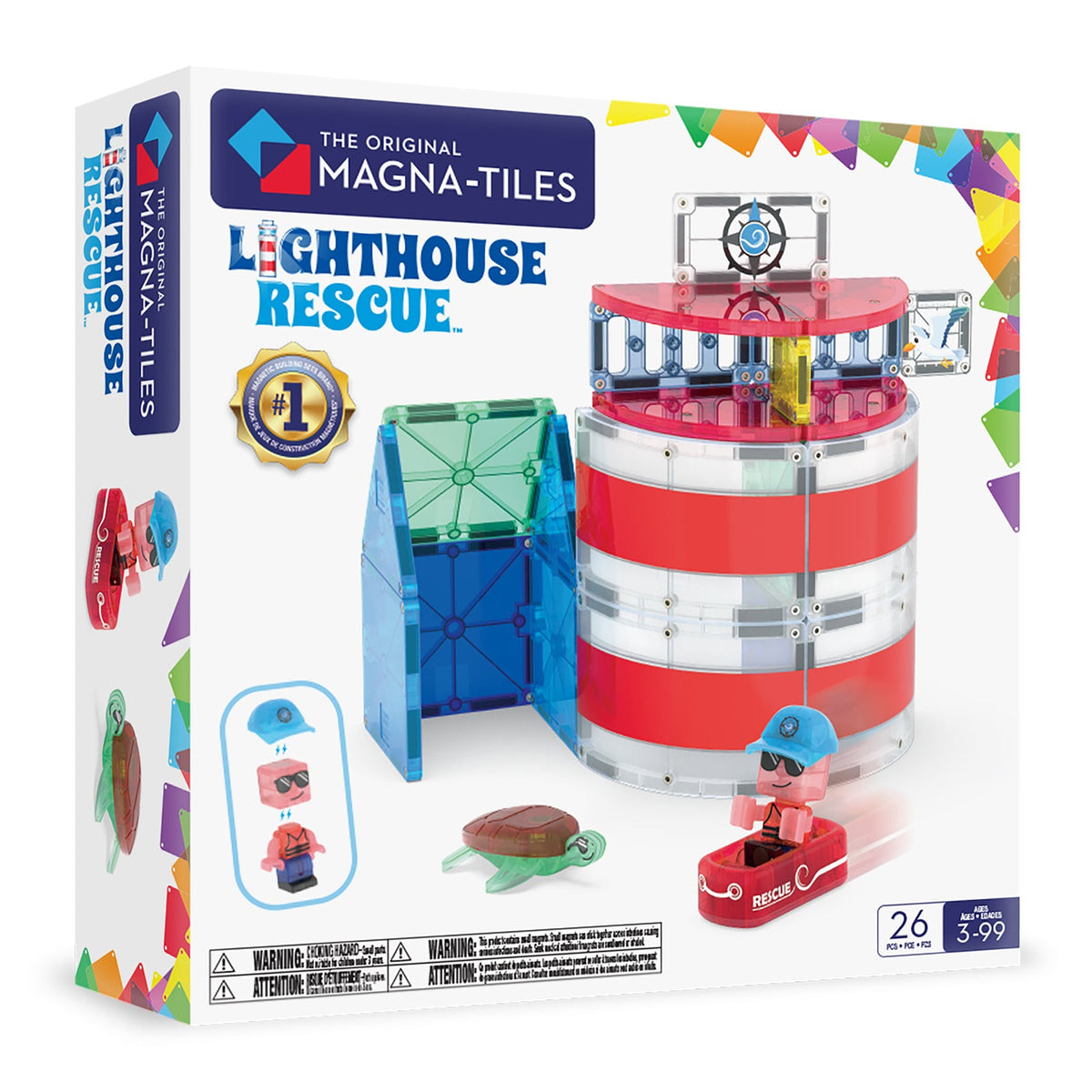 Klocki magnetyczne Lighthouse Rescue 26 el. MAGNA-TILES – latarnia morska i tratwa ratunkowa