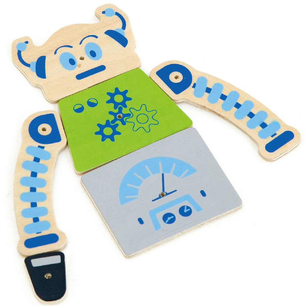 Kolorowe elementy robotów przybijanki VIGA Montessori – różne kształty i kolory do tworzenia robotów na korkowej tablicy