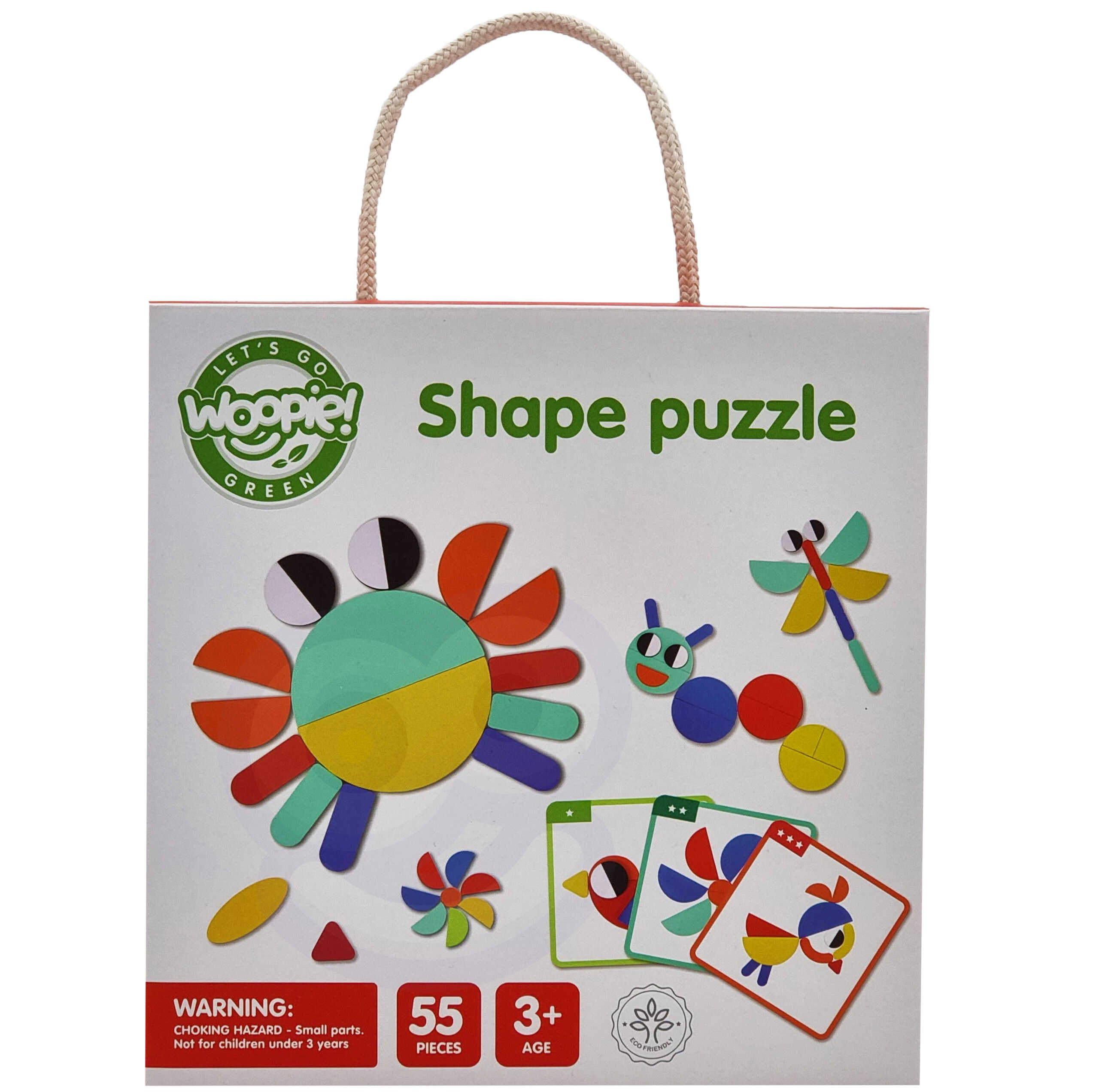 Drewniana Układanka Montessori – zestaw składający się z 55 elementów, w tym klocków w różnych kolorach i 40 wzorów na kartach, przeznaczony do nauki odwzorowywania, nauki przez zabawę, rozwijający kreatywność, zdolności manualne i logiczne myślenie.