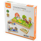 Drewniana układanka nauka odległości 2w1 Farma i Morze – dwustronna podstawa z drewnianymi figurkami i kartami zadań przestrzennych