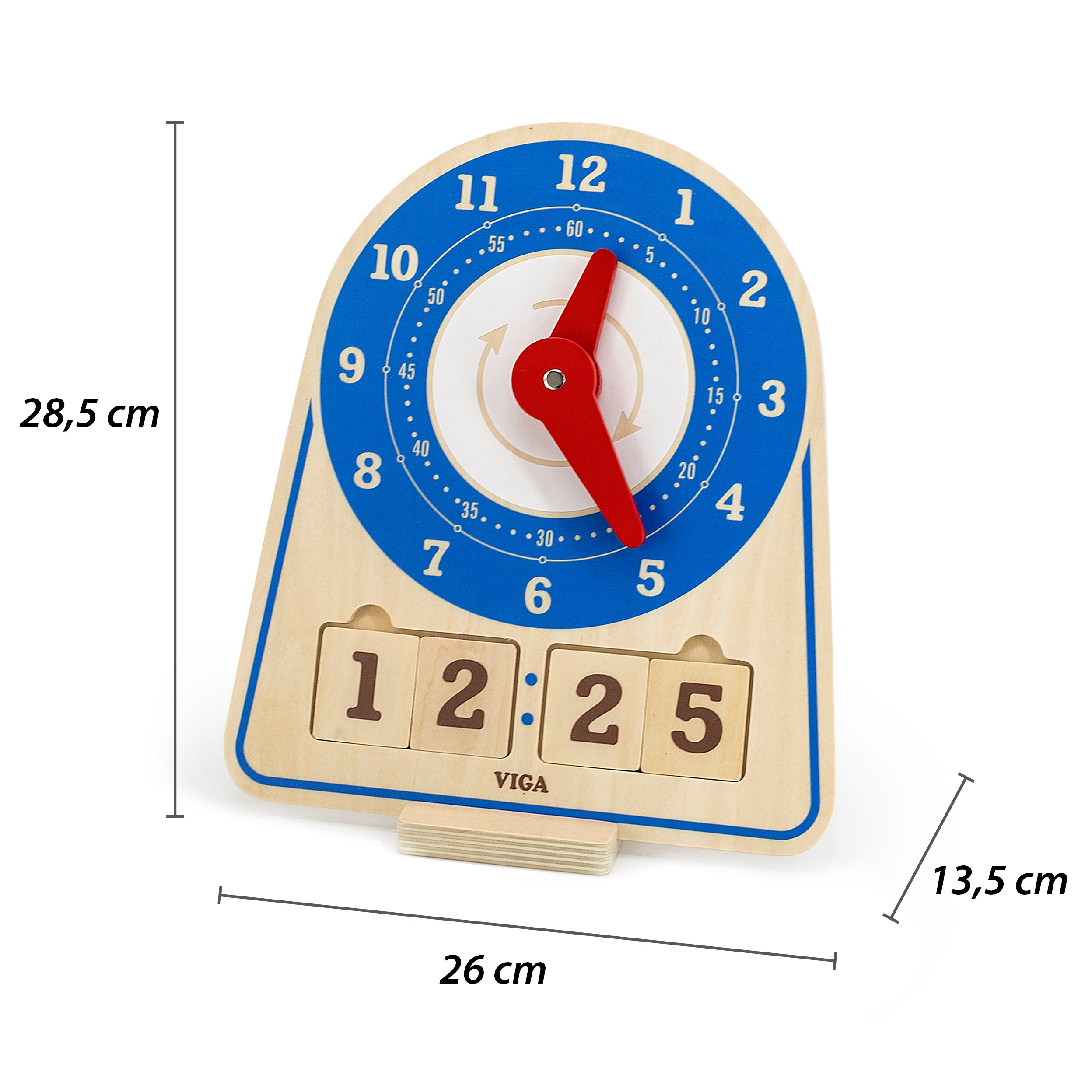 Zegar edukacyjny drewniany Montessori – nauka godzin i minut VIGA z obracającymi się wskazówkami i kartami instruktarzowymi